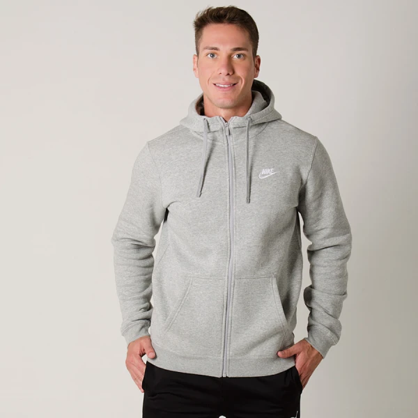 JAQUETA NIKE NSW HOODIE FZ FLC CLUB COM CAPUZ MASCULINA - Cinza