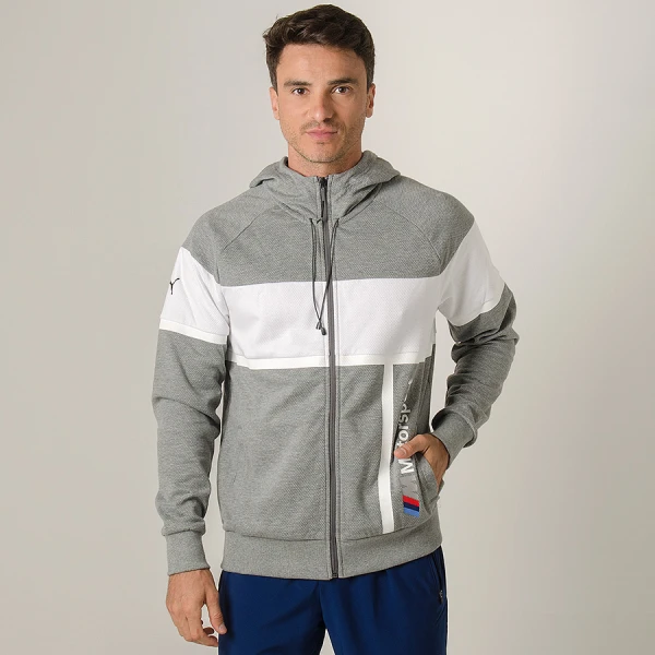 JAQUETA PUMA BMW MMS HOODED SWEAT MASCULINA - Cinza/branco