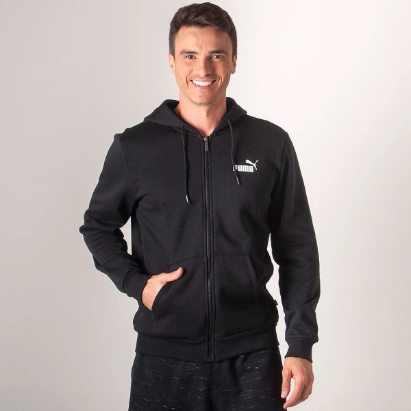 JAQUETA PUMA ESSENTIALS FZ HOODY FL MASCULINA - Preto
