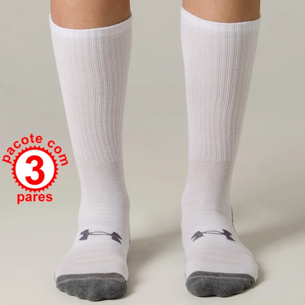 MEIA UNDER ARMOUR HEATGEAR TECH CREW PACOTE COM 3 PARES - Branco