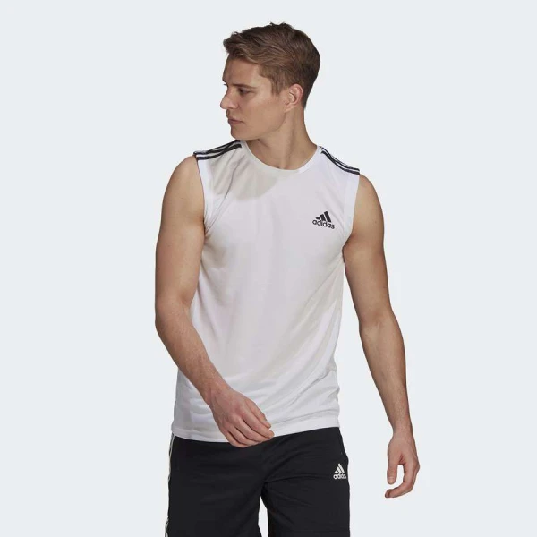REGATA ADIDAS ESPORTIVA AEROREADY DESIGNED TO MOVE 3-STRIPES MASCULINA - Branco/preto