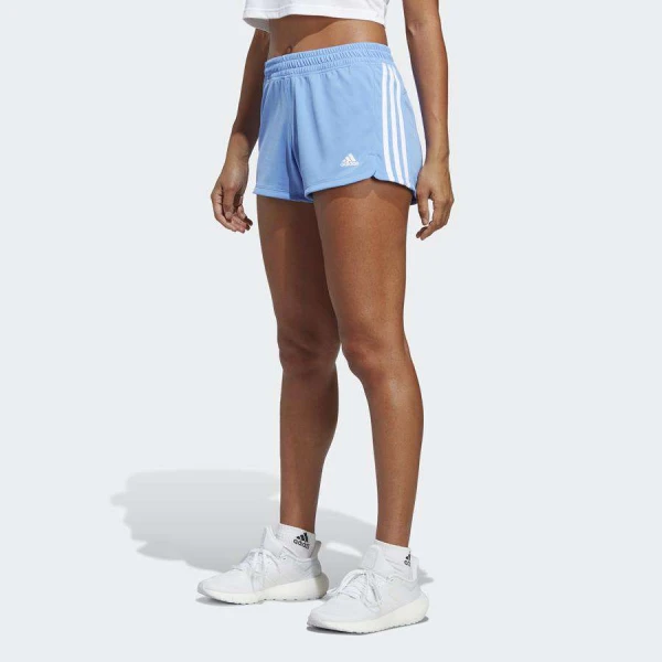 SHORTS ADIDAS PACER 3 LISTRAS KNIT FEMININO - Azul/branco