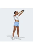SHORTS ADIDAS PACER 3 LISTRAS KNIT FEMININO - Azul/branco SHORTS ADIDAS PACER 3 LISTRAS KNIT FEMININO - Azul/branco