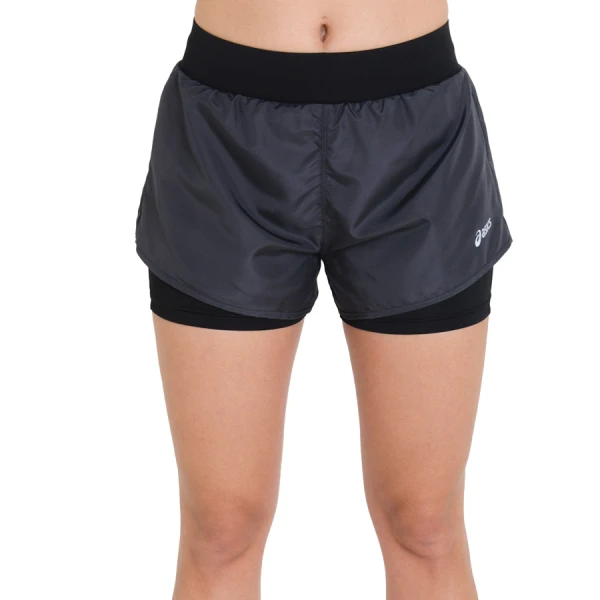 SHORTS ASICS BASIC 2 IN 1 FEMININO - Chumbo/prata