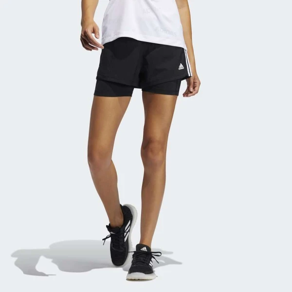 SHORTS MALHA ADIDAS PACER DOIS EM UM 3S FEMININO - Preto/branco