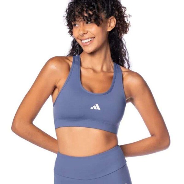 TOP ADIDAS TREINO BASICO SUPORTE MEDIO FEMININO - Azul/branco