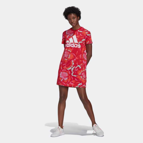 VESTIDO ADIDAS CAMISETA ESTAMPA FLORAL FARM RIO FEMININO - Vermelho/branco