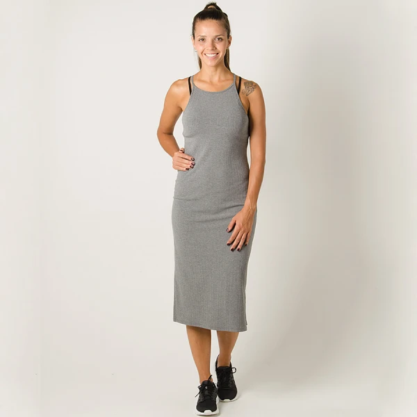 VESTIDO COLCCI MIDI CANELADO FEMININO - Cinza